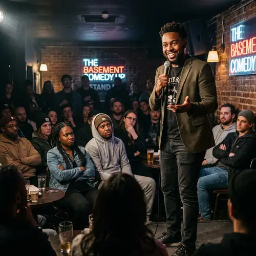 Black Comedian Engages Urban Audience with Humor