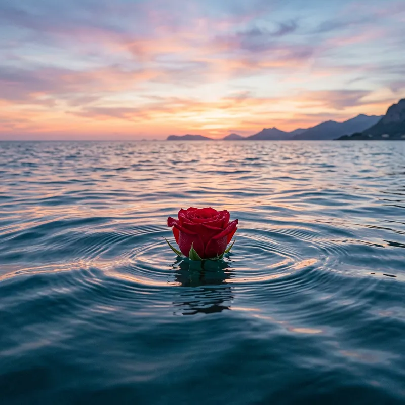 Solitary Rose in a Vast Serene Ocean