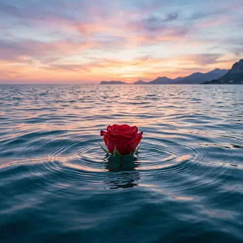 Solitary Rose Floating in Serene Ocean