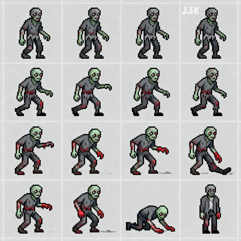 JJK Zombie Game Sprite Sheet - Pixel Art Designs