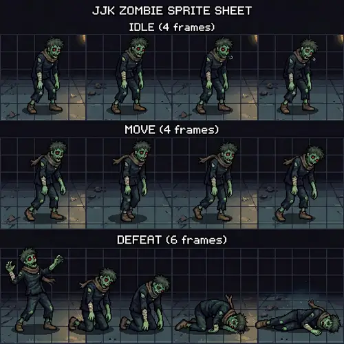 JJK Zombie Game Sprite Sheet - Pixel Art Designs