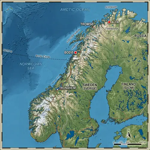 Satellite Map of Northern Norway with Key Locations