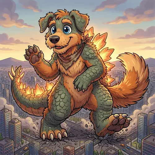 Kaiju Dog Furry Cartoon: Massive Friendly Monster Illustration