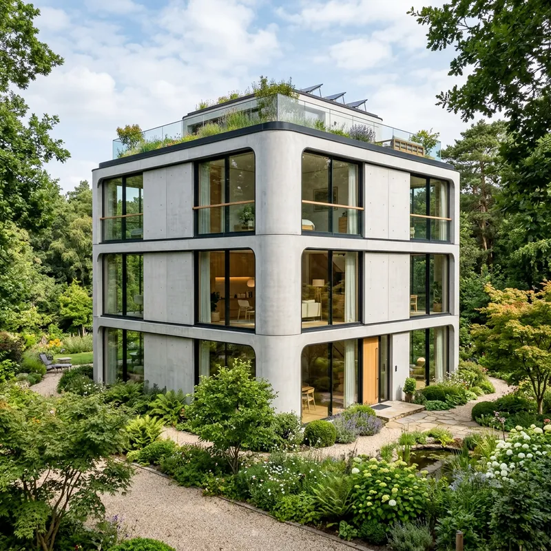 Design Modern 3-Story Cube Residence with Round Corners