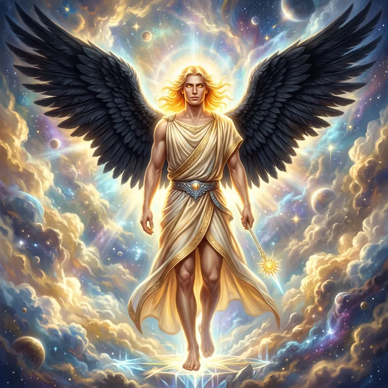Golden-Haired Male Angel with Black Wings - Celestial Elegance