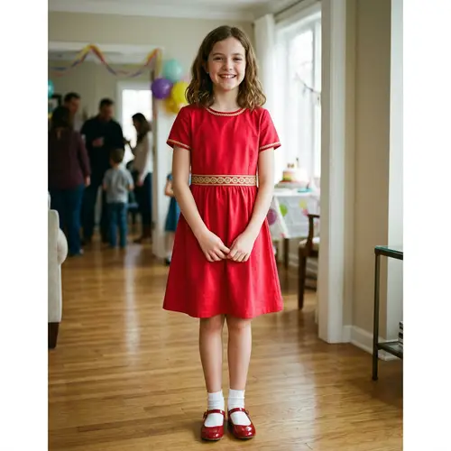 Elegant Red and Gold Dress for 12-Year-Old Girl