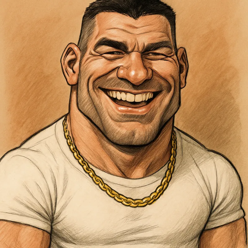 Brutal Athletic Man Laughing in Caricature Style