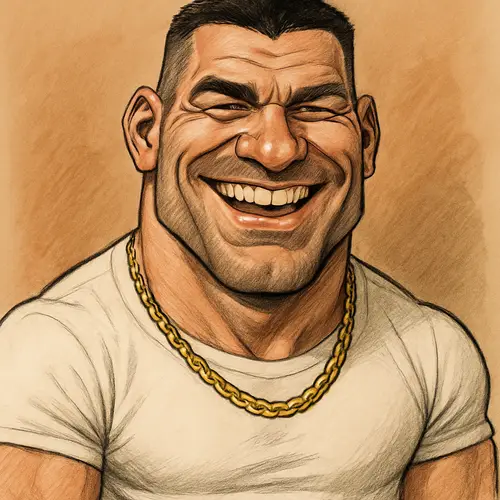 Brutal Athletic Man Laughing in Caricature Style