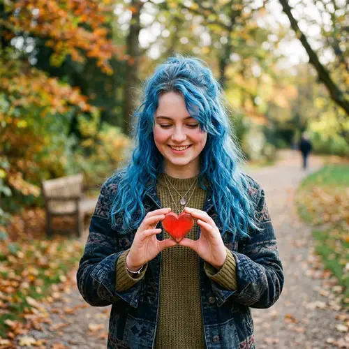 Blue-Haired Girl with Heart - Vibrant Art