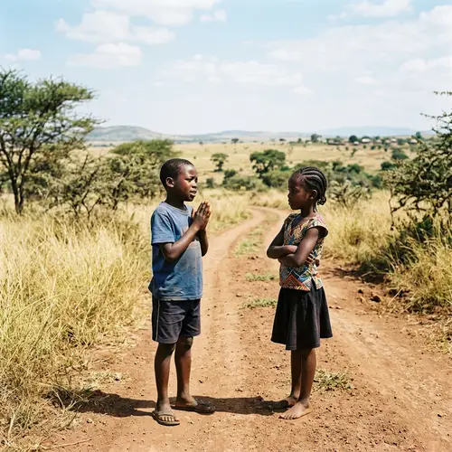 Apology in African Savannah: Black Boy and Girl