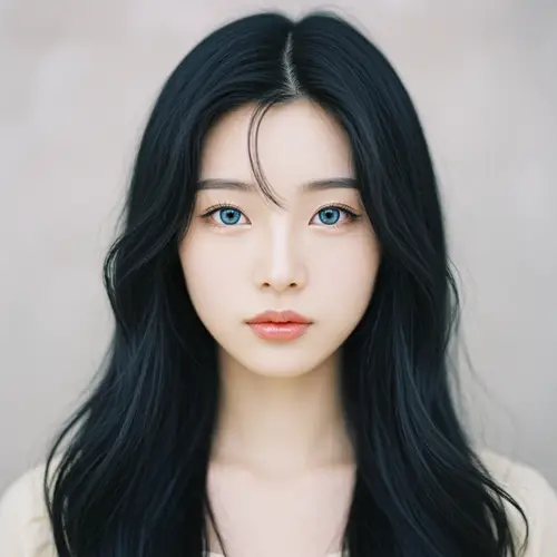 Beautiful Girl with Blue Eyes and Black Hair