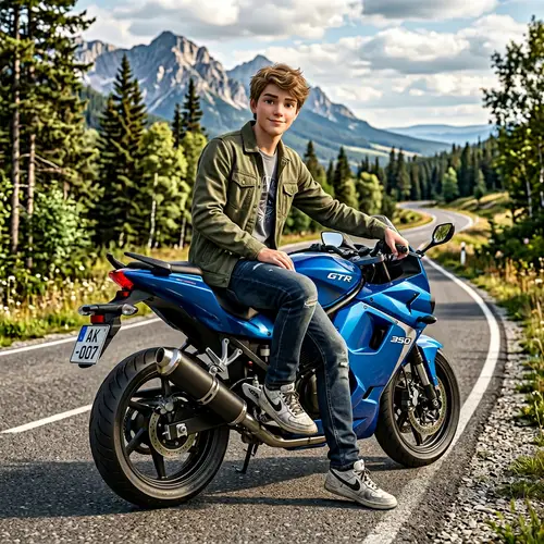 17-Year-Old Boy on GTR 350 Bike - 3D Illustration