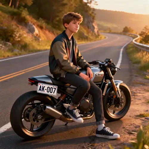 17-Year-Old Boy on GTR 350 Bike - 3D Illustration