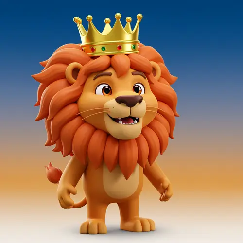3D Lion Mascot with Crown Design