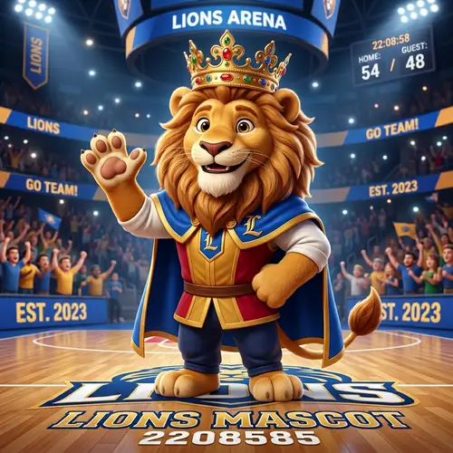 3D Lion Mascot with Crown Design