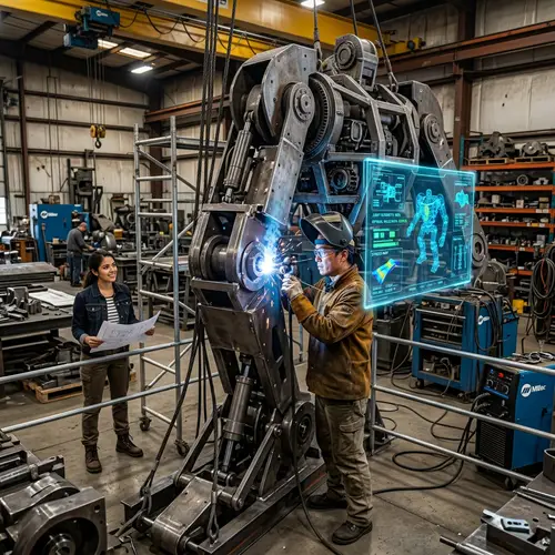 5 Meter Tall Robot Welding Project Featuring Asian Welder, Hispanic Engineer & AI Assistance
