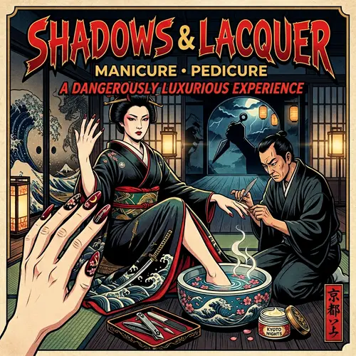 Cinematic Thriller-Inspired Manicure & Pedicure Poster | Japanese Art Style