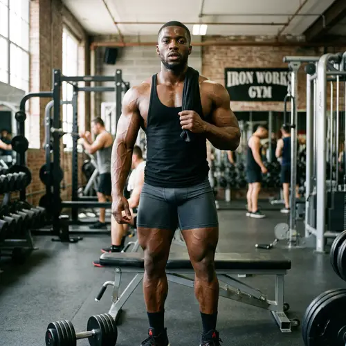 Black Muscular Bodybuilder in Shorts