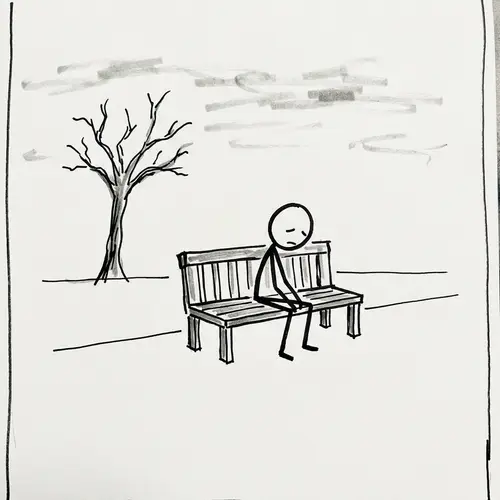 Lonely Stick Figure on a Bench