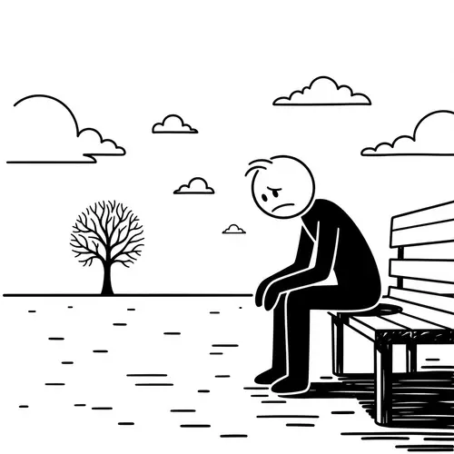 Lonely Stick Figure on a Bench