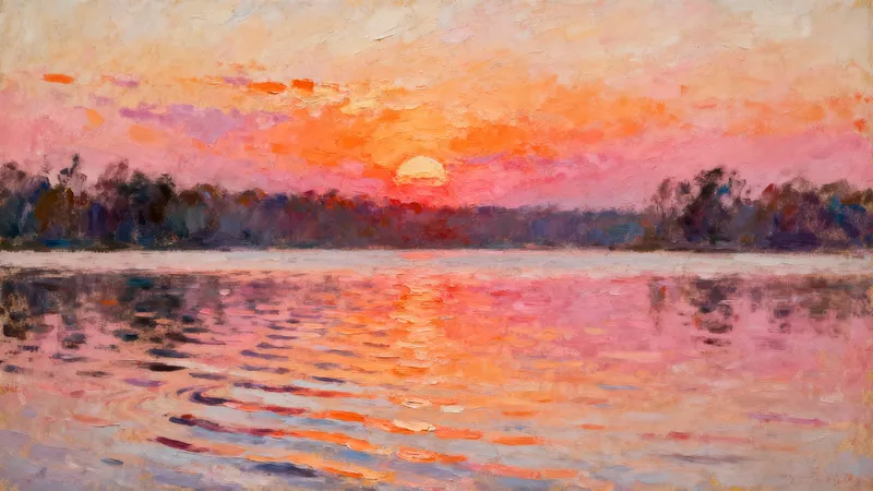 Impressionist Sunset Over Tranquil Lake