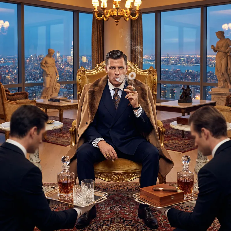 Alpha Male Tycoon in Luxurious Penthouse Throne Room