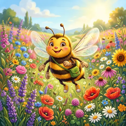 Cheerful Bee Mascot & Vibrant Environment