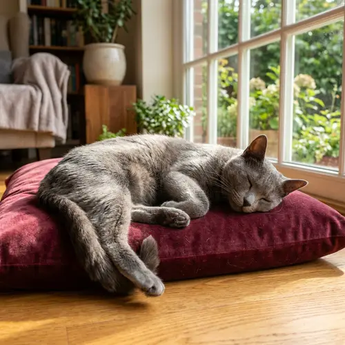 Immaculate Ash Gray Domestic Cat Resting Comfortably