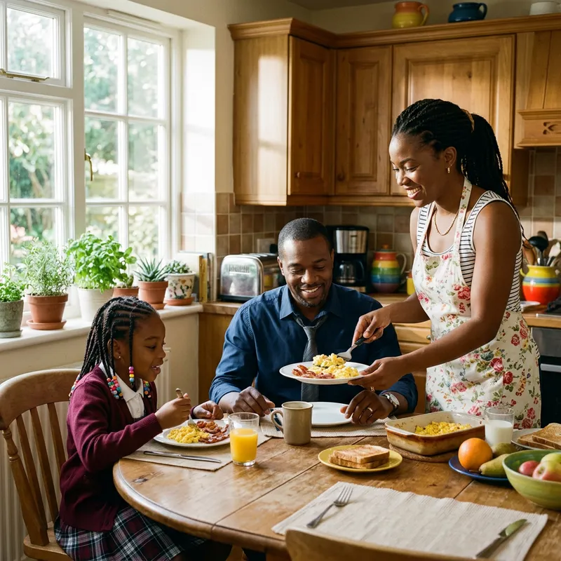 Cozy Family Breakfast Moments in a Warm Kitchen