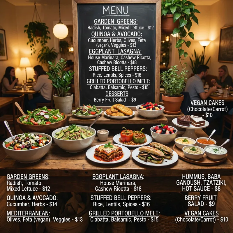 Colorful Vegetarian Menu: Fresh Salads & Gourmet Main Courses