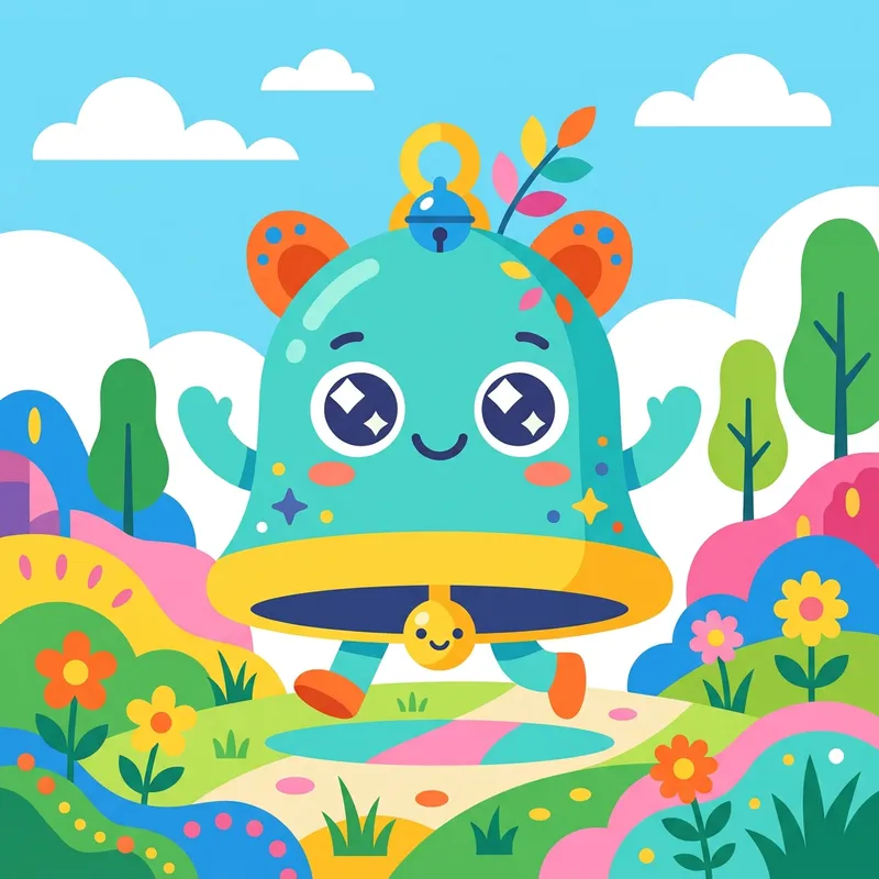 Cute Bell Monster: Playful & Friendly Flat Style Design Cute Bell Monster: Playful & Friendly Flat Style Design
