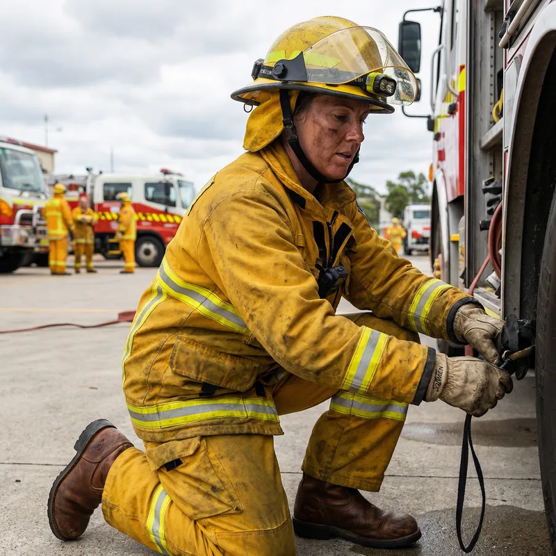 Female Civil Firefighter - Ready for Emergency Training