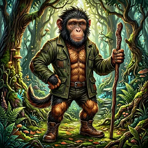 Surreal Human-Monkey-Dog Hybrid Illustration