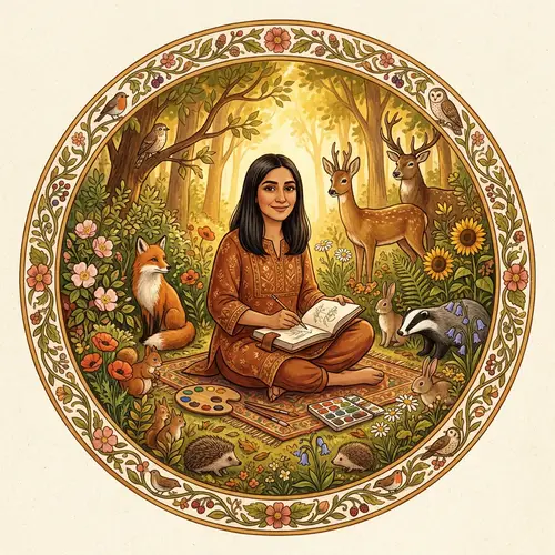 Middle-Eastern Female Artist Surrounded by Flora and Wildlife