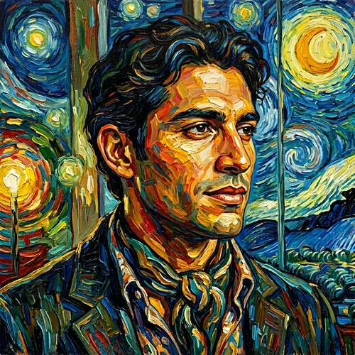 Van Gogh Inspired Portrait of Young Latin American Man