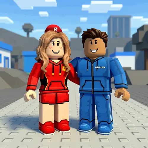 Roblox Duo in Vibrant Red and Cool Blue Outfits