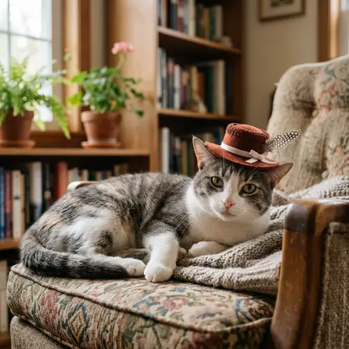 Charming Cat with Dapper Hat: A Whimsical Feline Fantasy