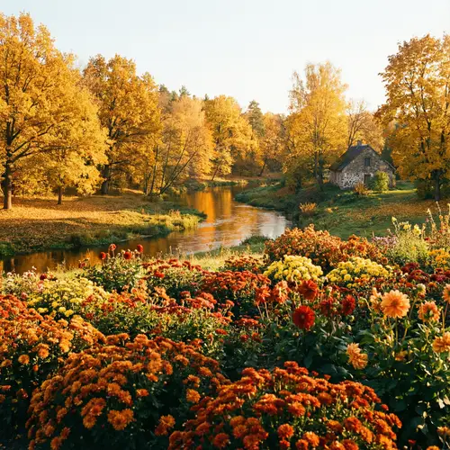 Golden Autumn Landscape with Sunny Vibes