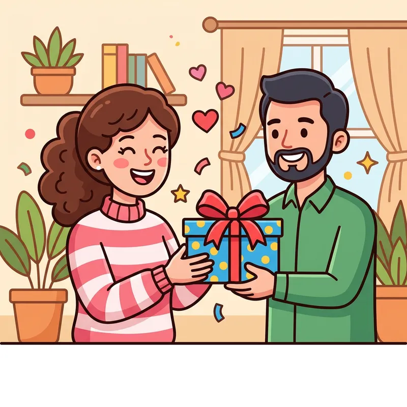 Happy Woman Receiving a Gift Clipart