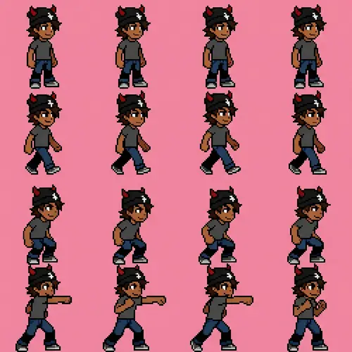 16-Bit Pixel Art Sprite Sheet of Young Man