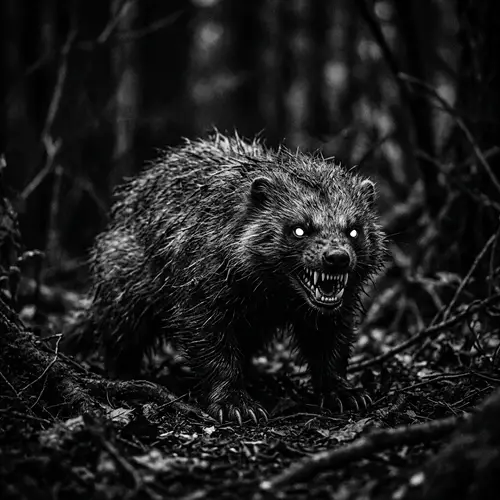 Fierce Diminutive Monster in Forest - High-contrast Monochrome Photo
