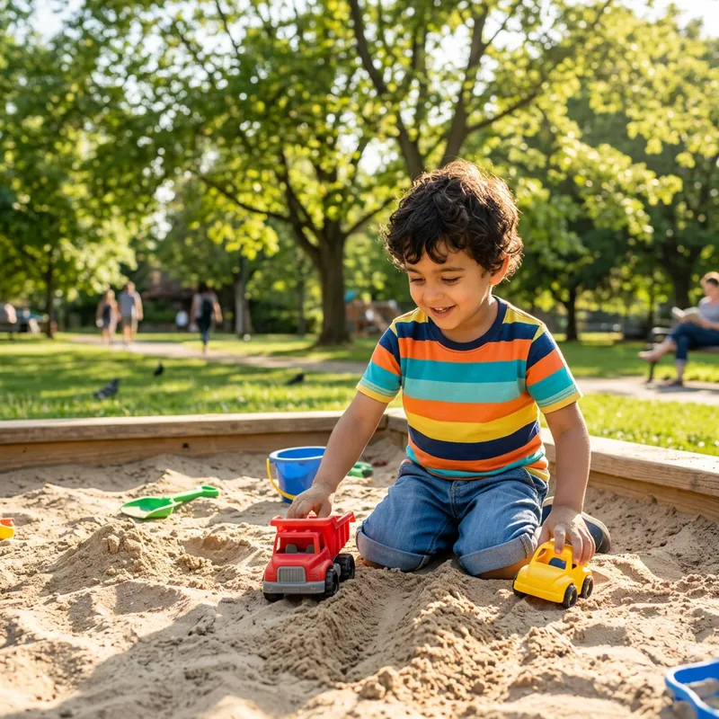 Little Middle-Eastern Child Playing with Toy Cars