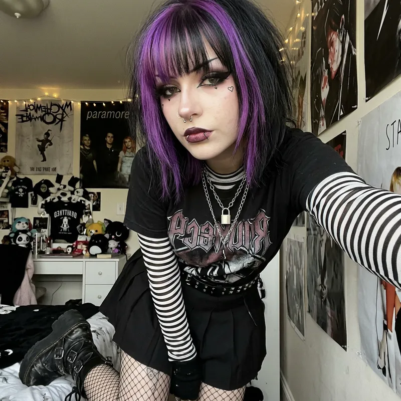 Emo E-Girl Style: Black Hair & Piercings
