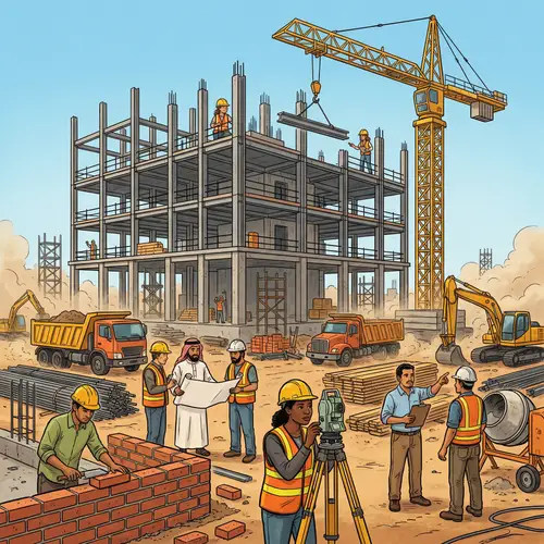 Diverse Construction Site in Daytime - Builders at Work