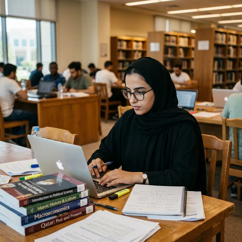 Qatari Female Student Studying Qatari Female Student Studying