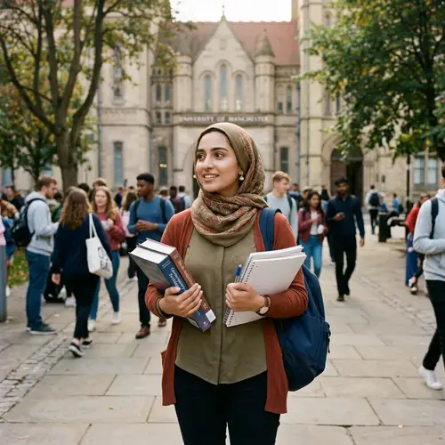 Beautiful South Asian Student in Hijab Studying on Campus