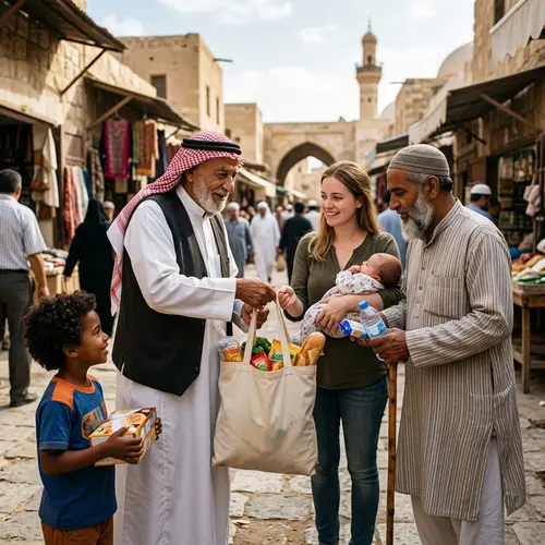 Diverse Group Receives Help from Middle-Eastern Man Outdoors