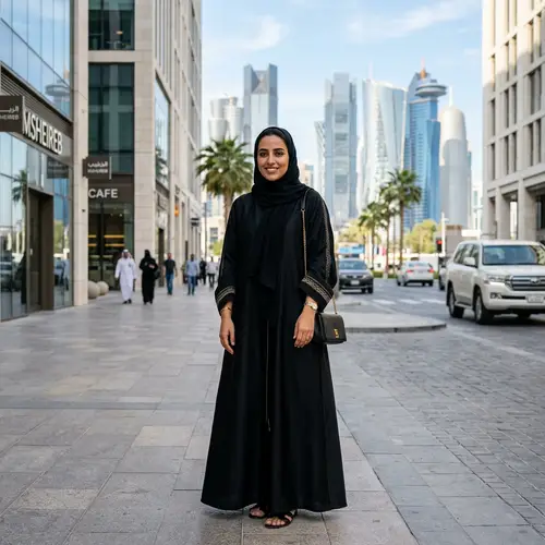 Qatari Woman in Traditional Abaya - Urban Setting