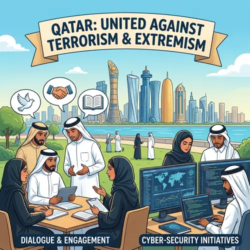 Qatar's Commitment to Combat Terrorism & Extremism | Diverse Society Illustration