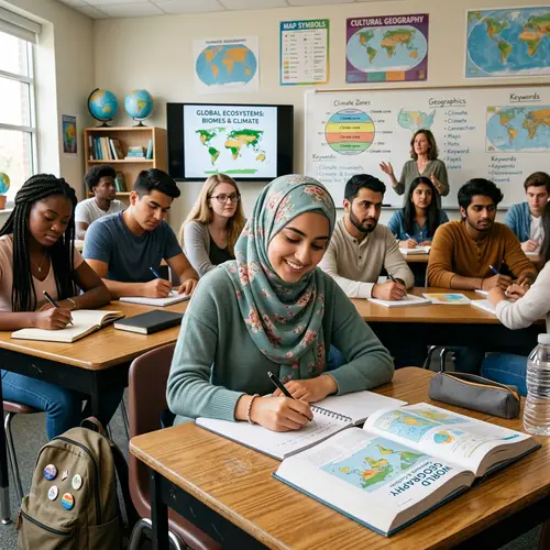 Diverse Geography Class with Hijabi Student Taking Notes